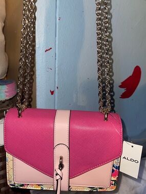 ALDO Hot Pink and Light Pink Colorblock Chain Strap Crossbody Bag